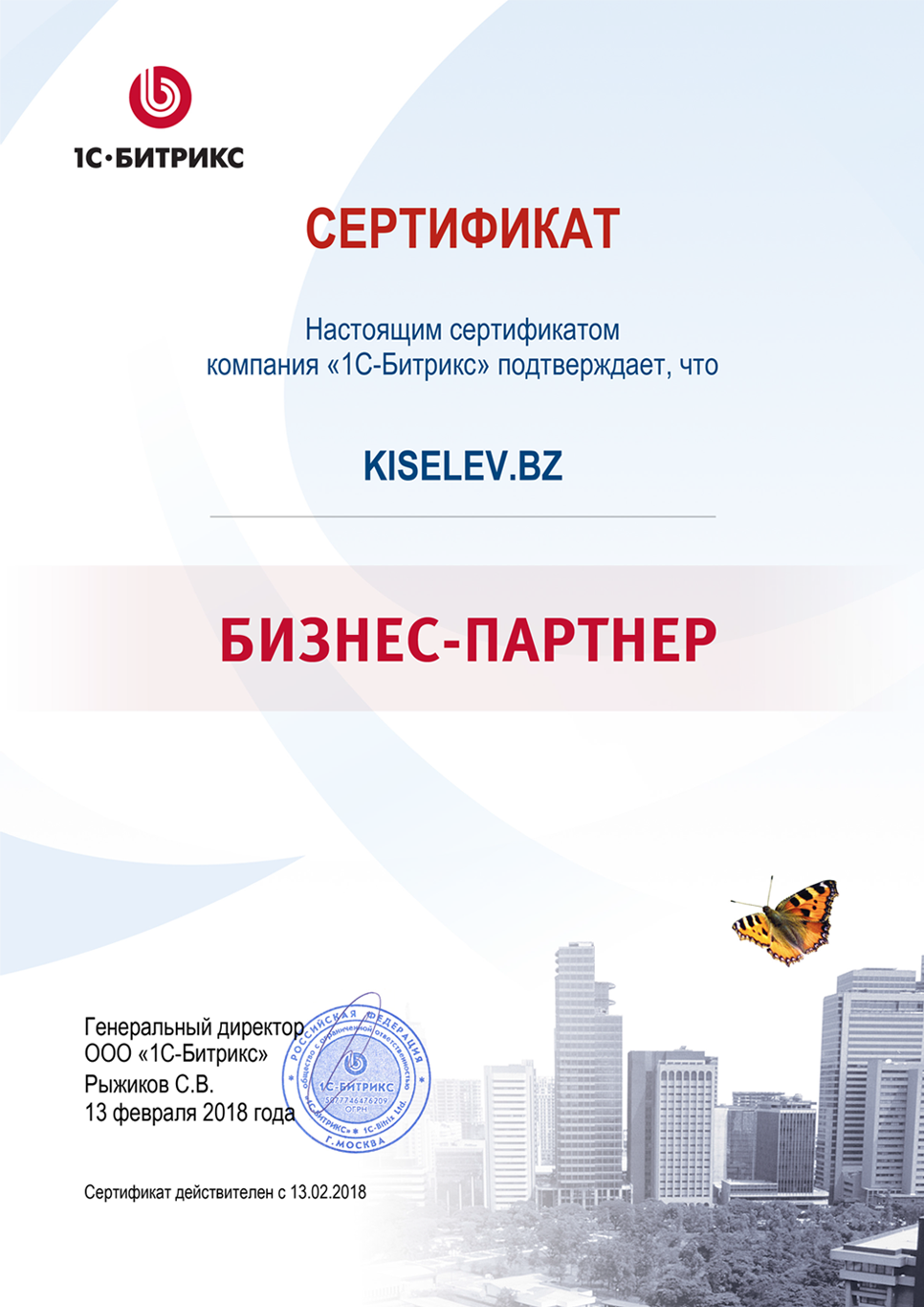 Сертификат партнёра по СРМ системам в Семикаракорске